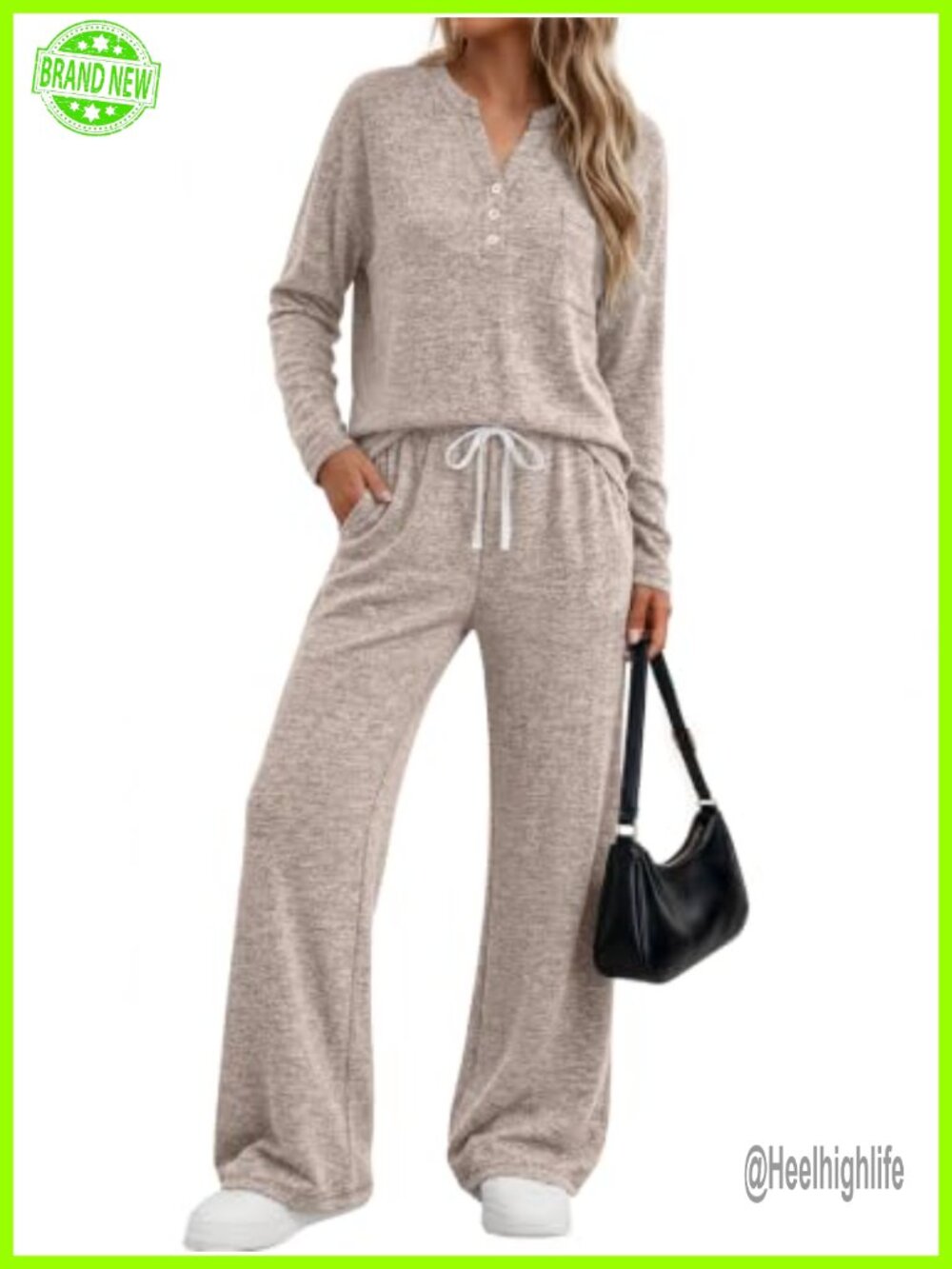Womens 2 Piece Loungewear Set Henley Top Pants Travel Sweatsuit Athleisure